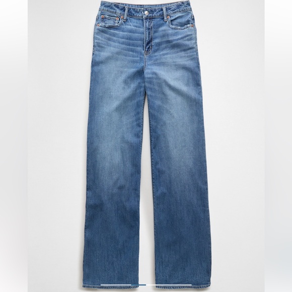 AE Dreamy Drape Stretch Super High Rise Baggy Wide-Leg Medium Bright Indigo 000 - Picture 3 of 16